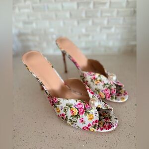 Floral Women's Stiletto Heels with Pearl Accent